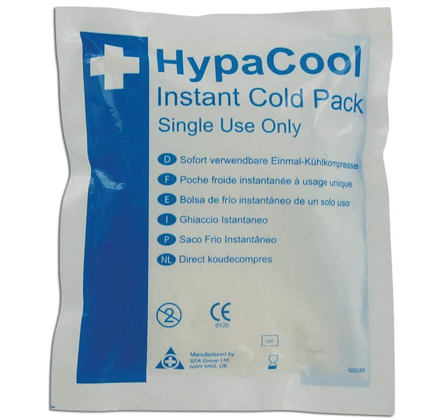 Cold pack. Packed Cold. Single use only. Hypothermic Cold Pack.